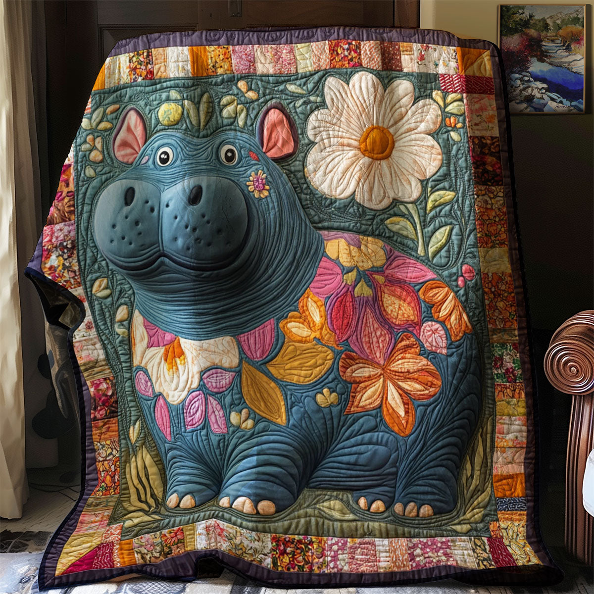 Folkloric Hippo WJ0801005CL Quilt