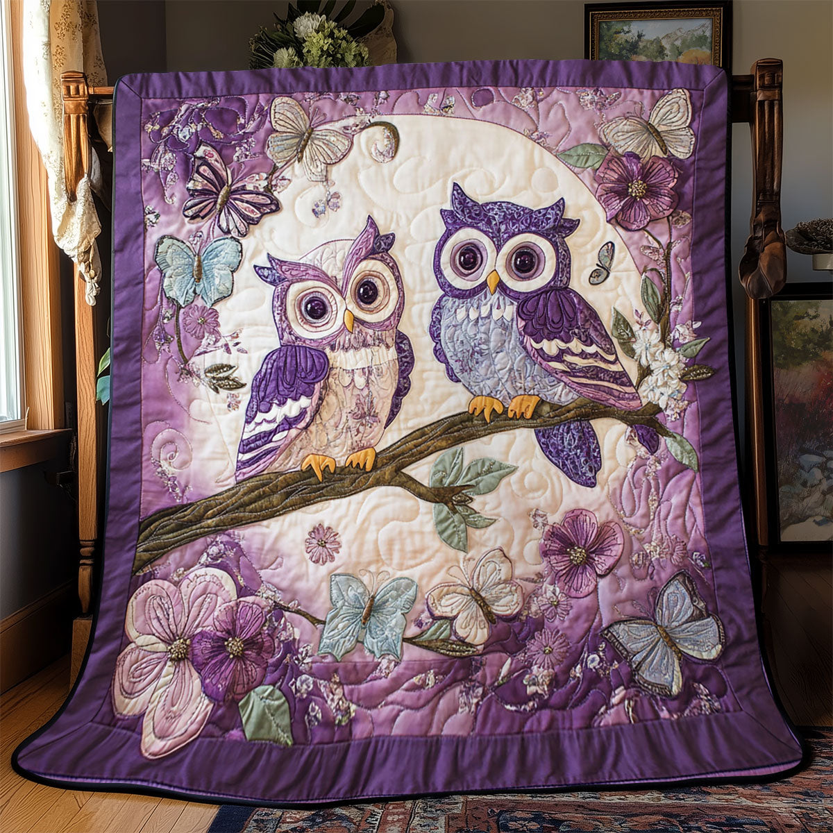 Violet Owl Couple WJ1601025CL Quilt