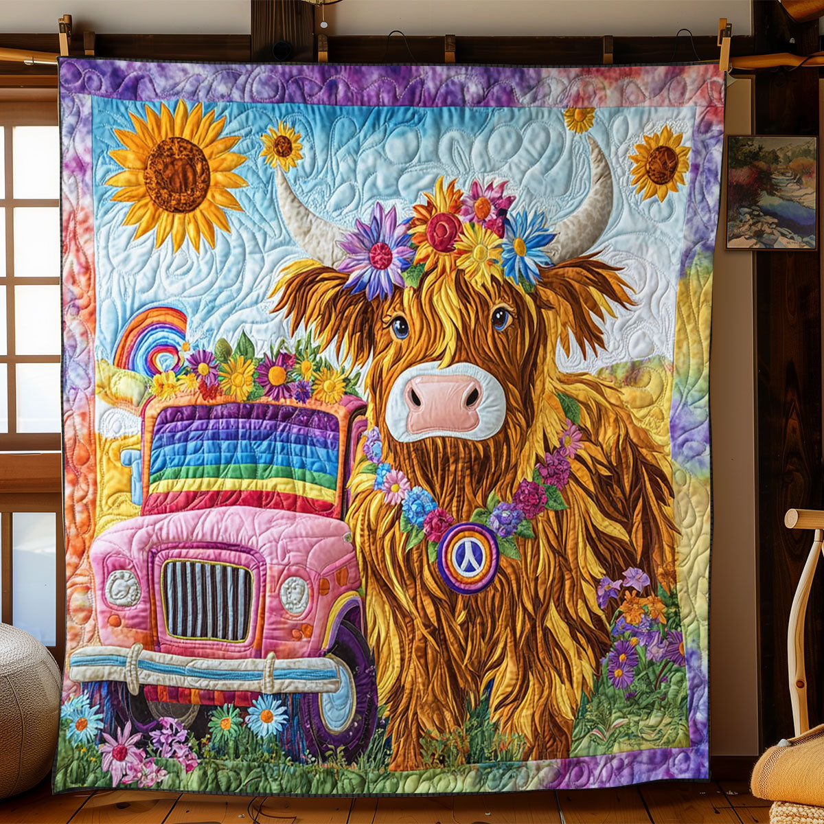 Hippie Highland Cow WJ2001014CL Quilt