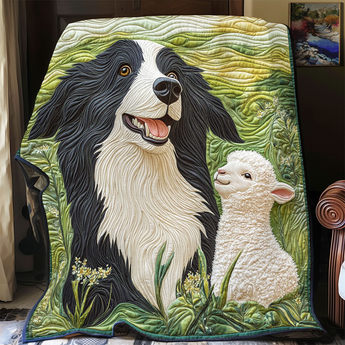 Happy Border Collie And Lamb WX2802030CL Quilt