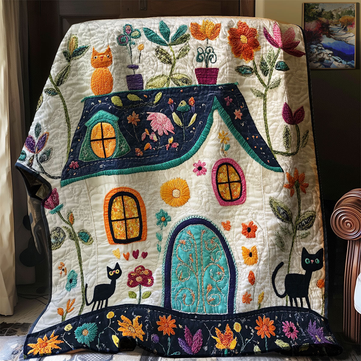 Cozy Cottage Cat WJ1702007CL Quilt