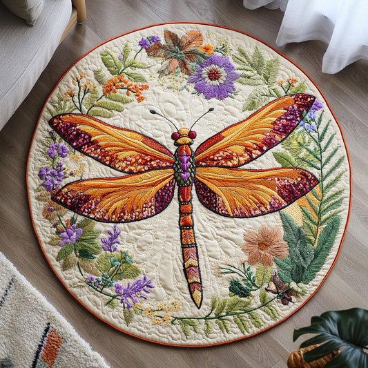 Dragonfly Flower WX1403117CL Quilted Round Mat