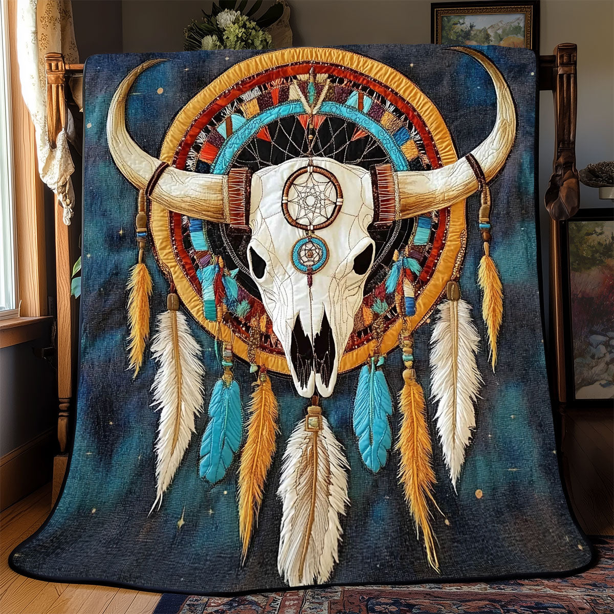 Bull Skull Native American WX0502012CL Quilt