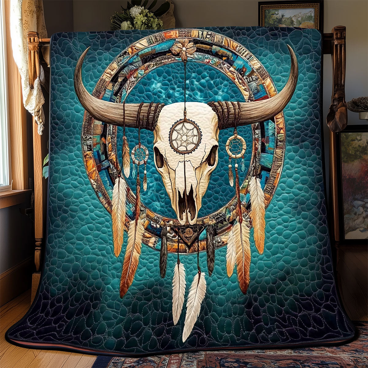 Bull Skull Native American WX0502015CL Quilt