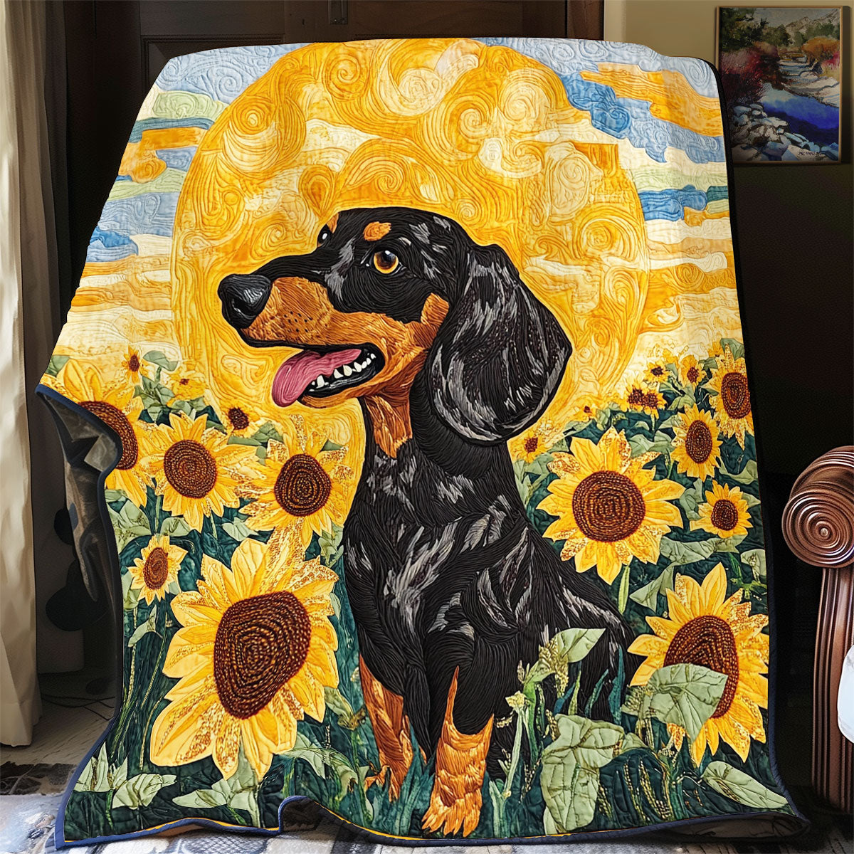 Dachshund Sunflower WX0602035CL Quilt