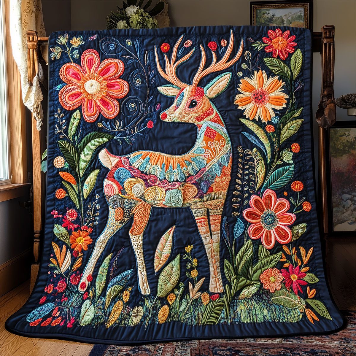 Floral Deer WJ1801013CL Quilt