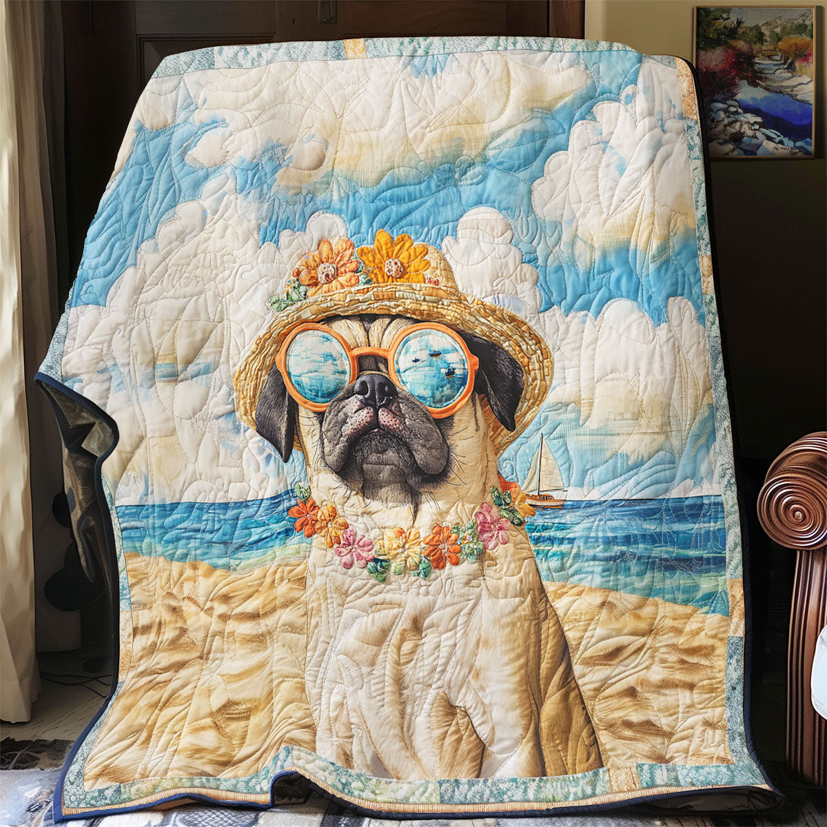 Pug Beach WX0401037CL Quilt