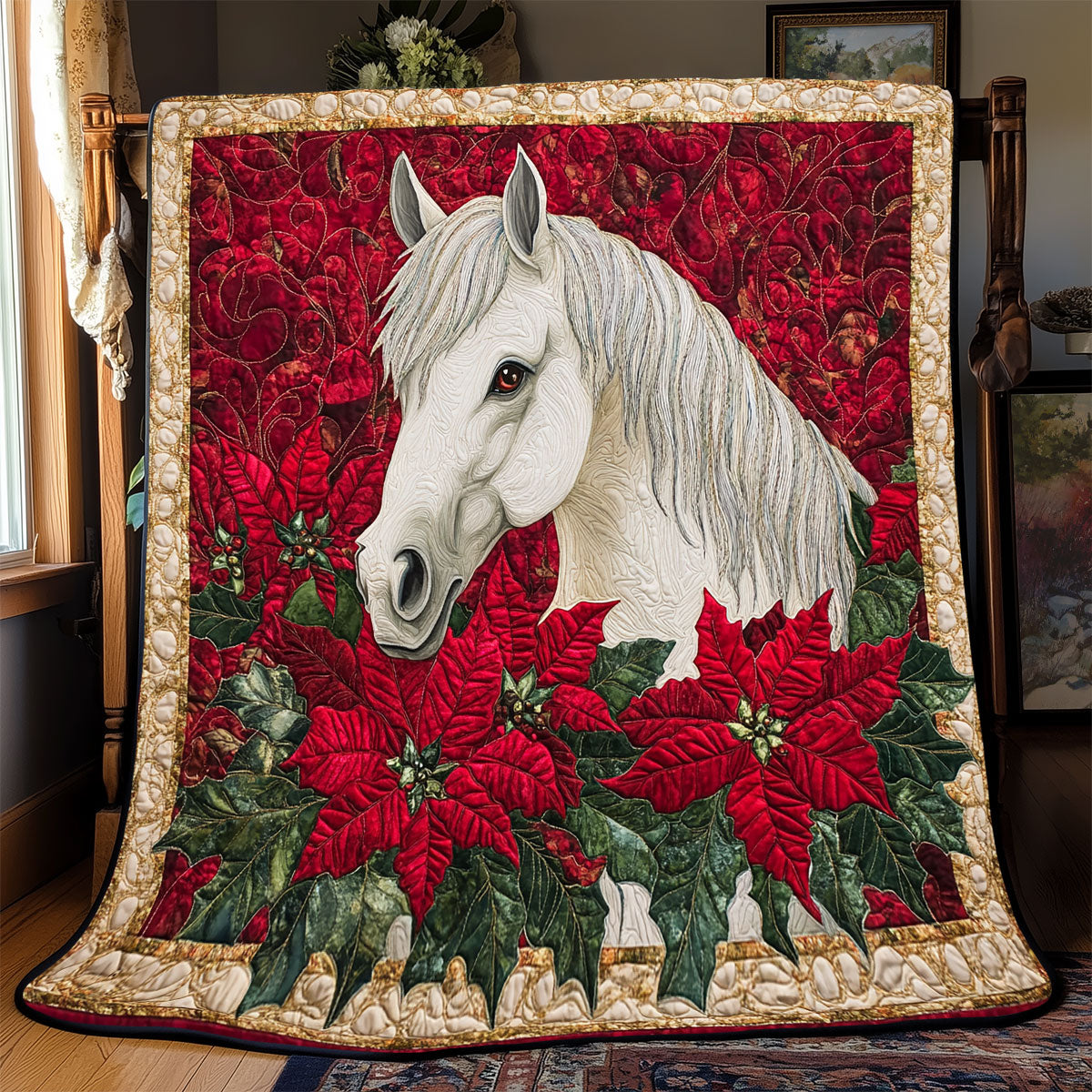 Horse Poinsettia WX2301015CL Quilt