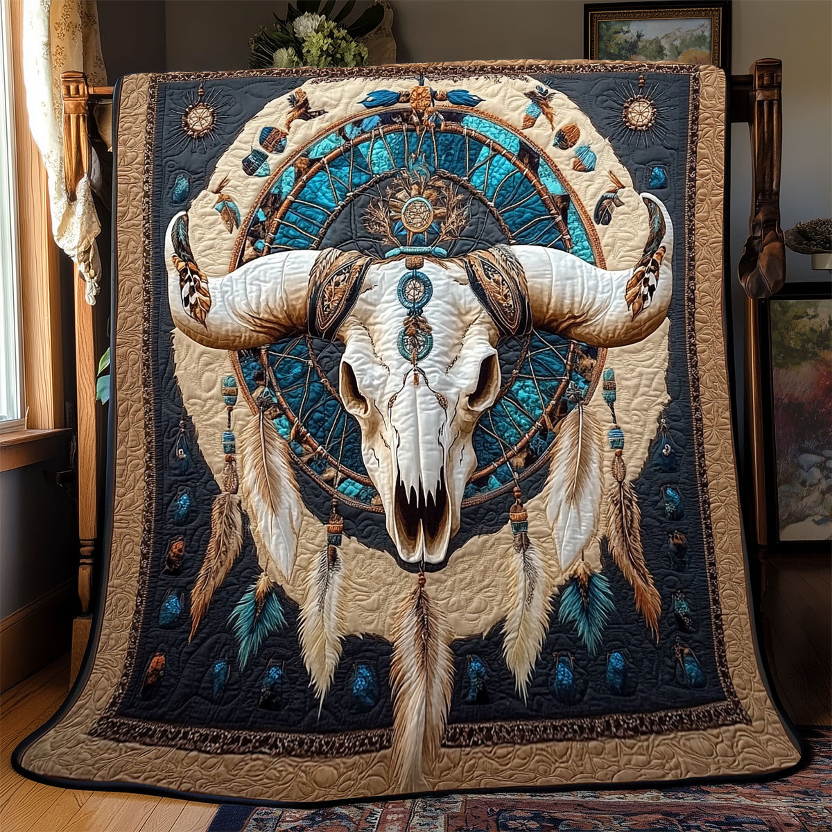 Bull Skull Native American WX0502013CL Quilt