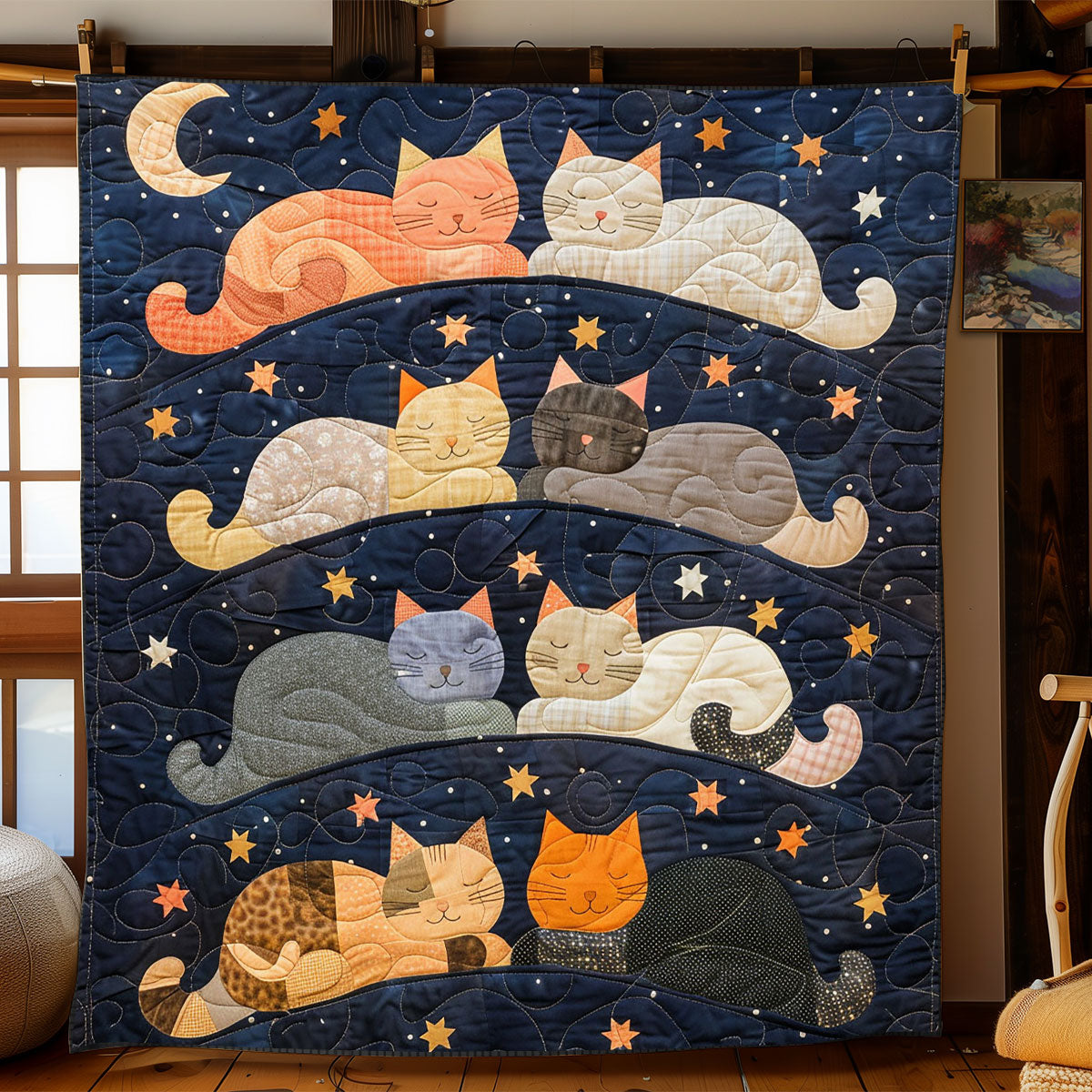 Sleeping Cat To The Moon WJ1303024CL Quilt