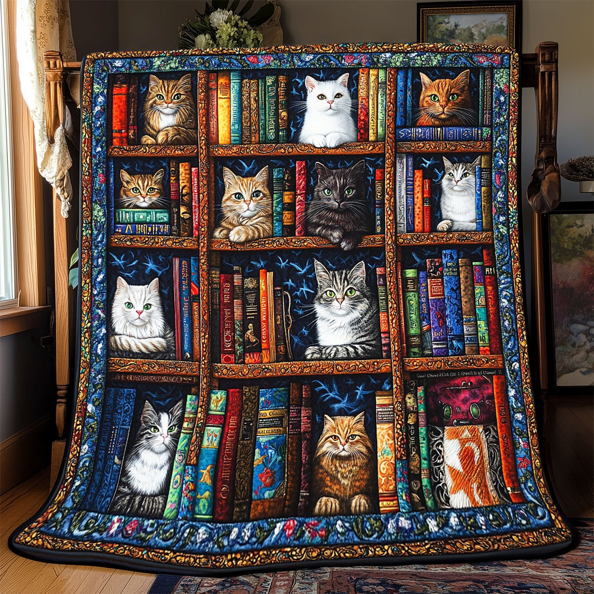 Cat Bookshelf WX2001026CL Quilt