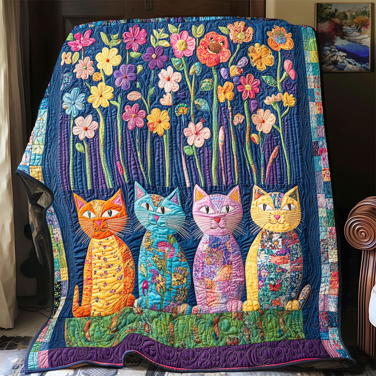 Cat Flower WX2402066CL Quilt