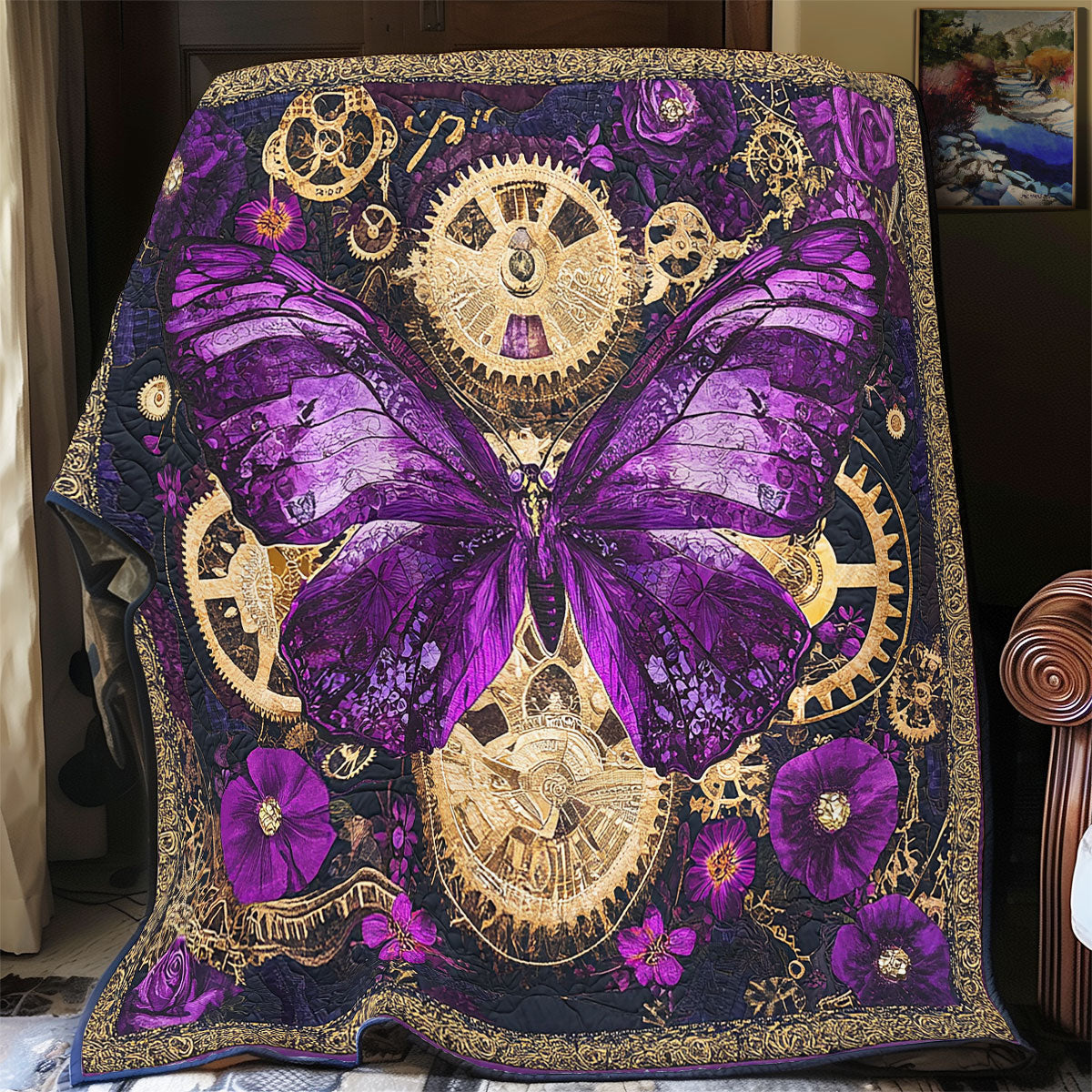 Purple Butterfly Clock WX0701043CL Quilt