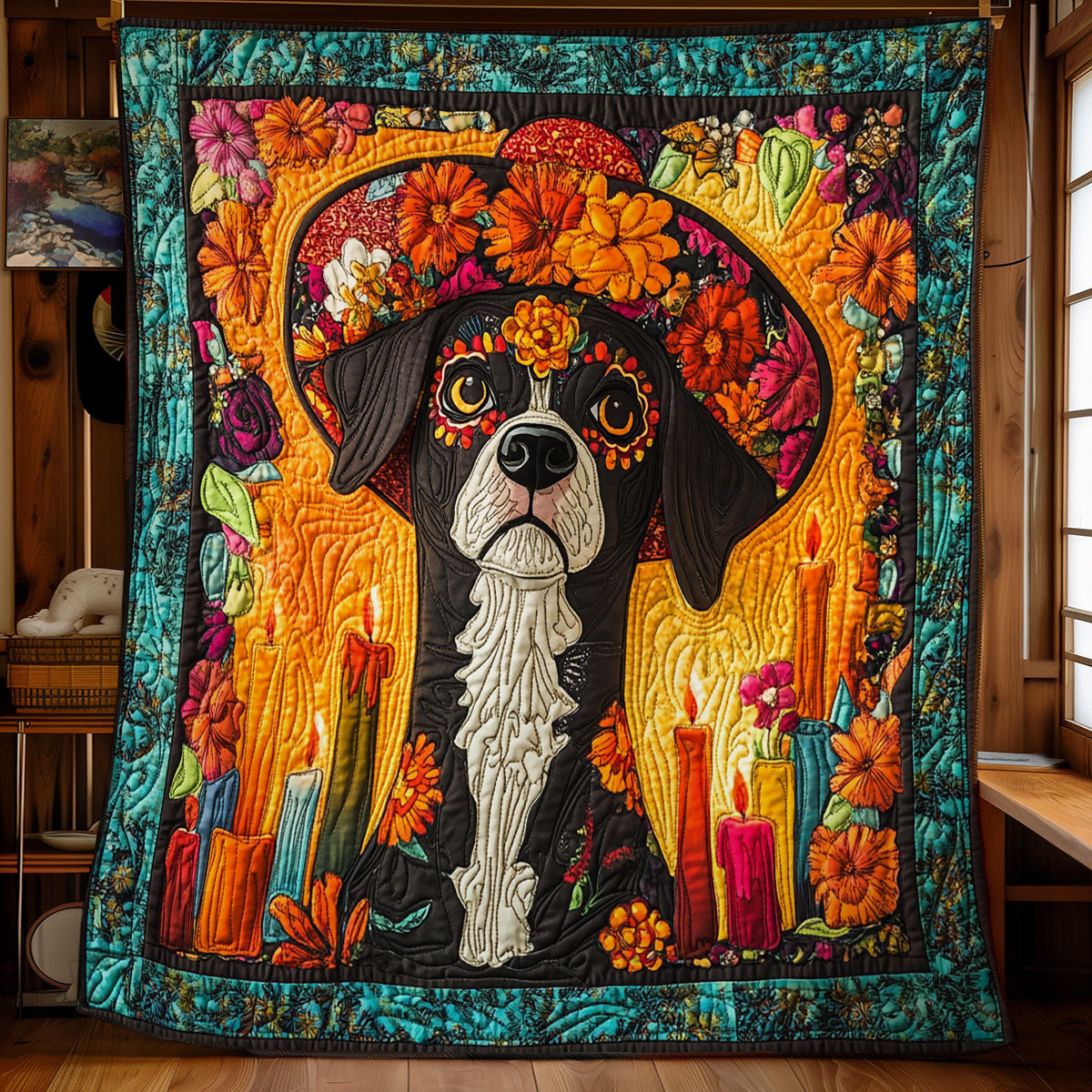 Floral Dog WX0401021CL Quilt