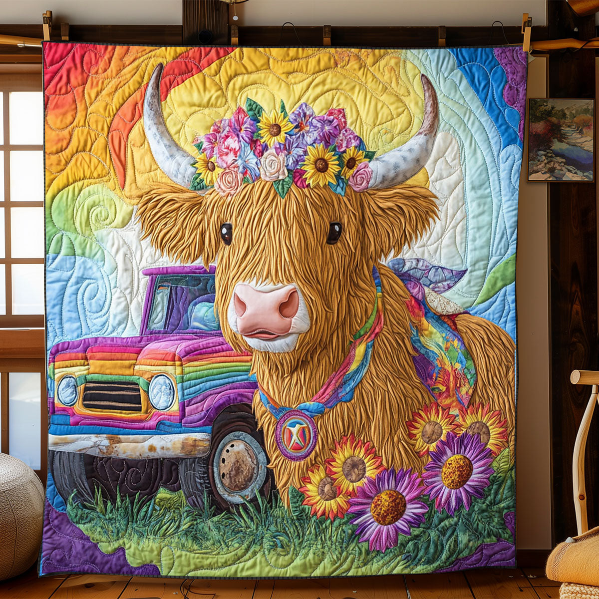 Hippie Highland Cow WJ0302009CL Quilt