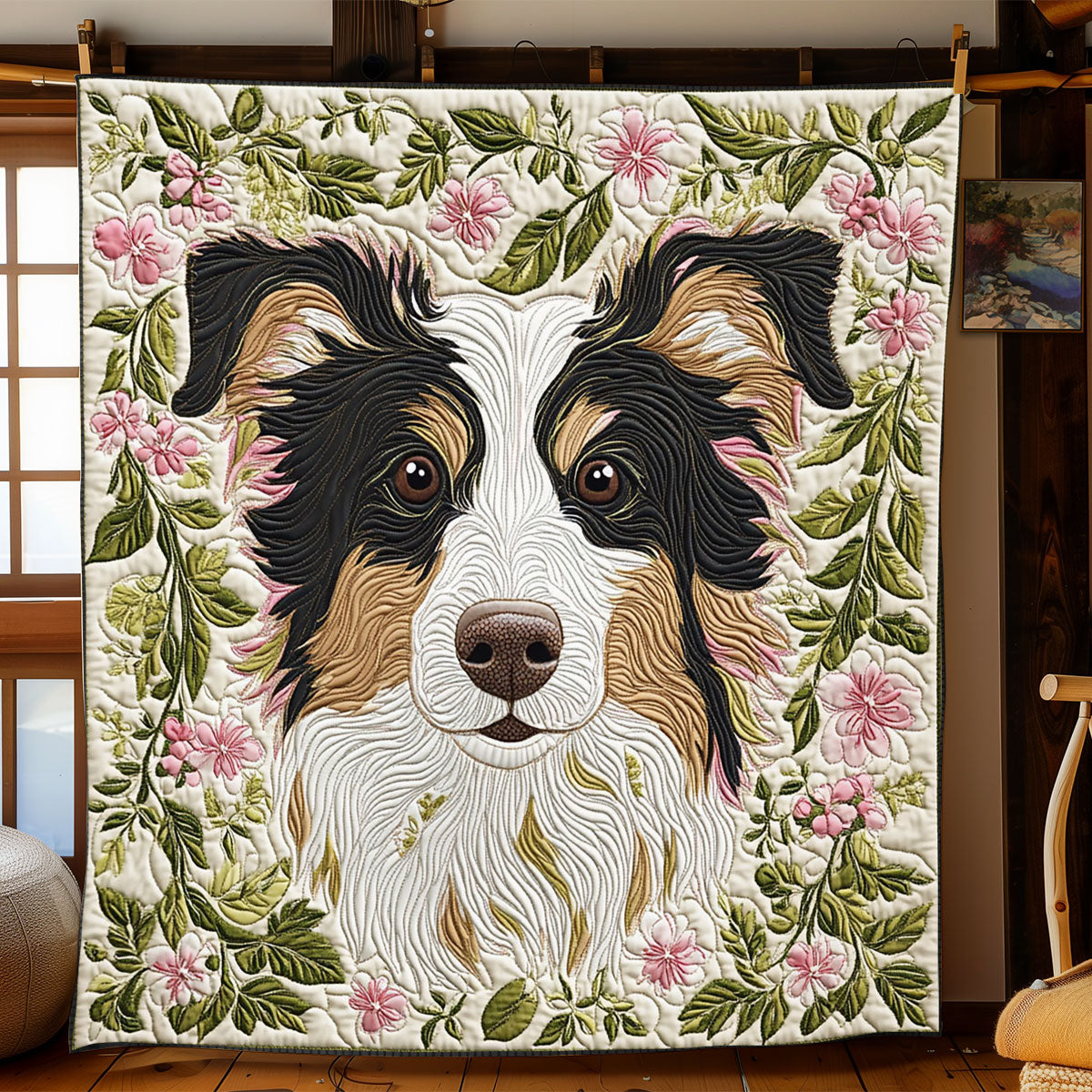 Flower Border Collie WJ1702010CL Quilt