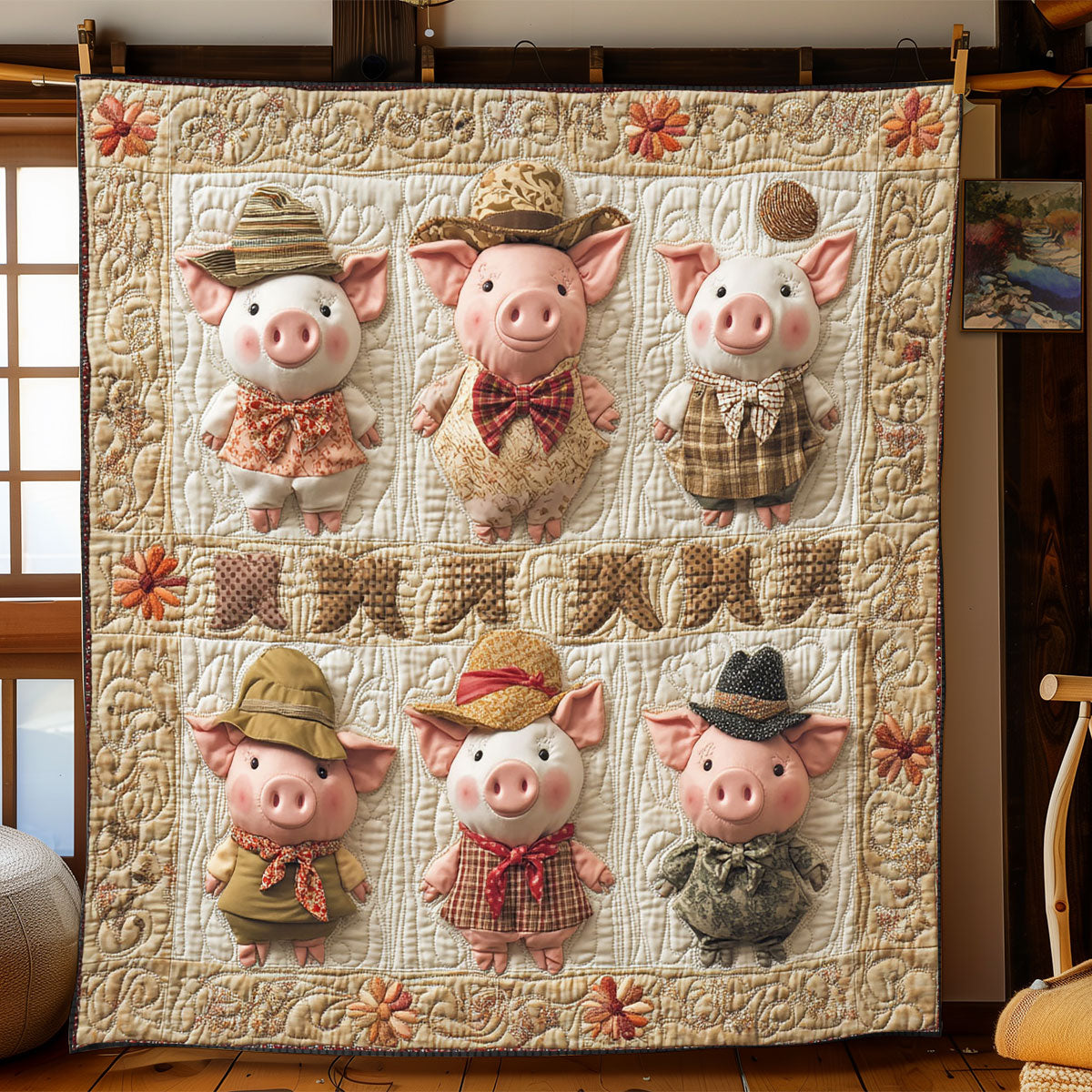 Rustic Piglet Charm WJ1303022CL Quilt