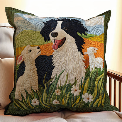 Border Collie And Lamb WX1302215CL Quilt Pillow Case