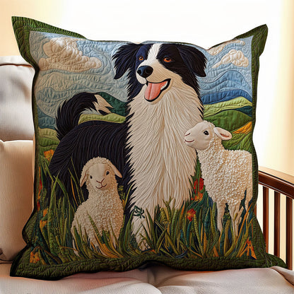 Border Collie And Lamb WX1302218CL Quilt Pillow Case