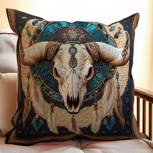 Bull Skull Native American WX0501096CL Quilt Pillow Case