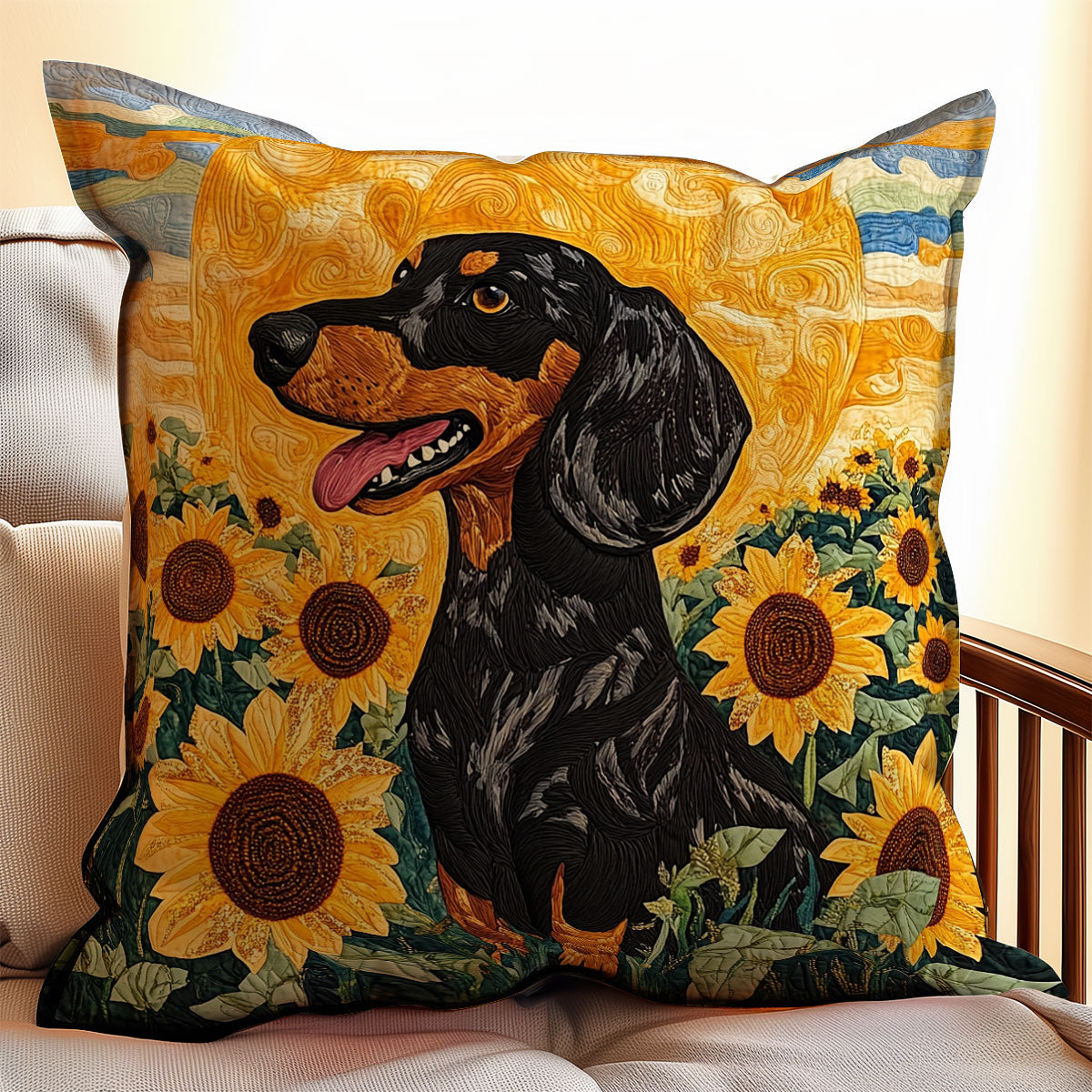 Dachshund Sunflower WX06020127CL Quilt Pillow Case