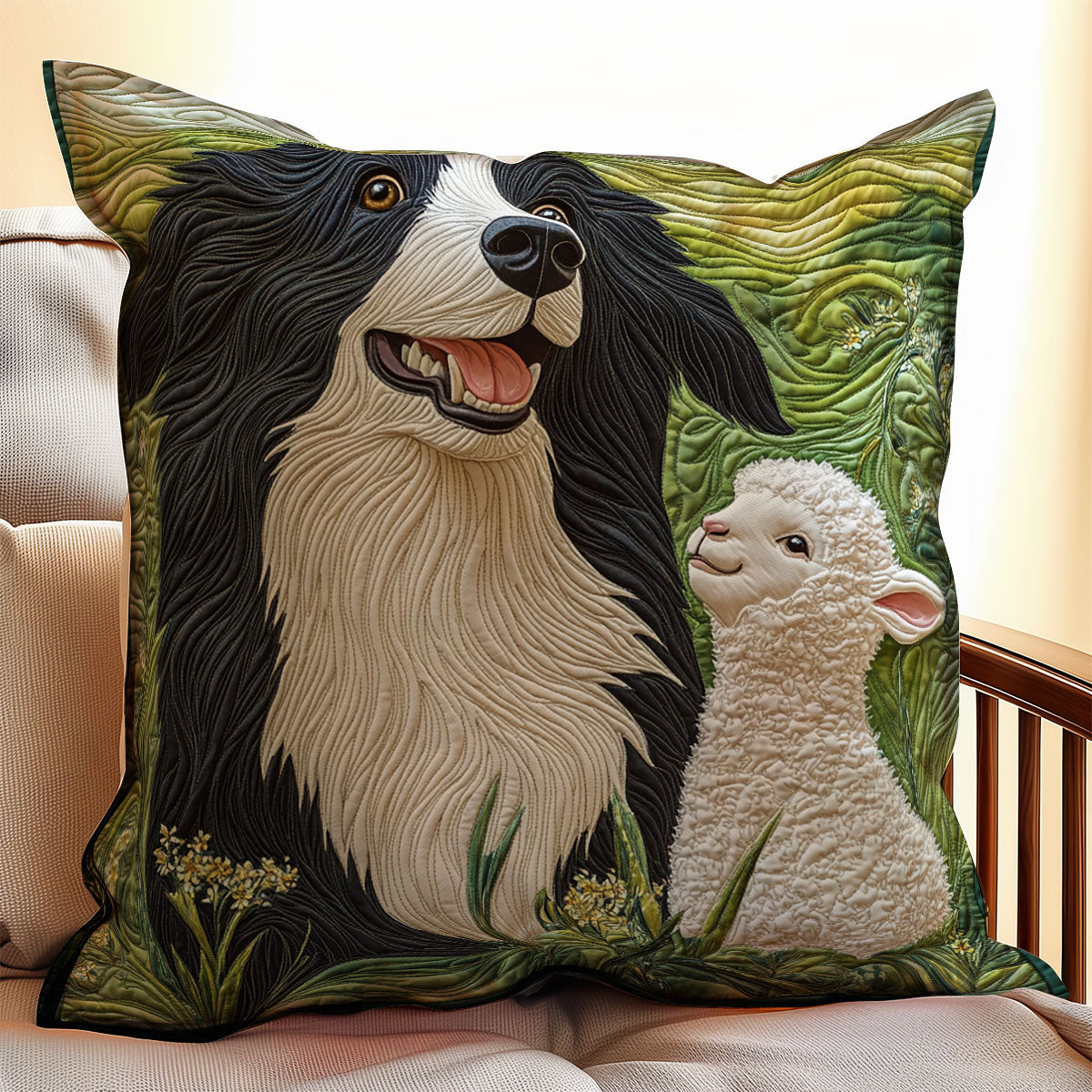 Happy Border Collie And Lamb WX2802085CL Quilt Pillow Case