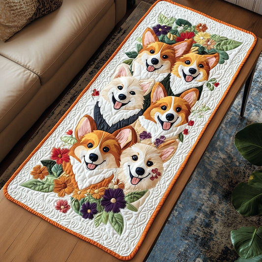 Happy Corgi WX2102143CL Quilted Table Runner