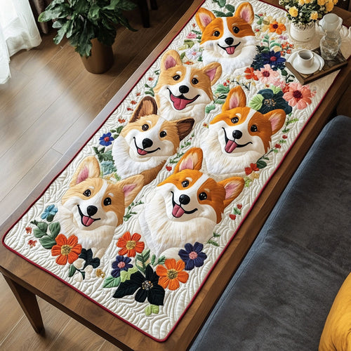 Happy Corgi WX2102144CL Quilted Table Runner