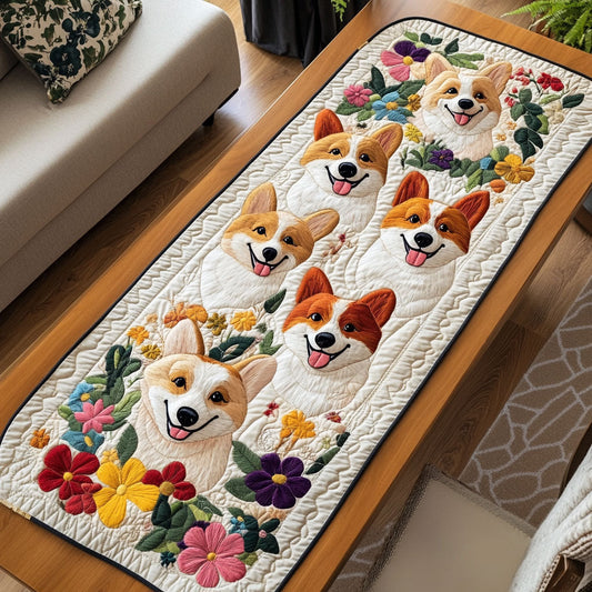 Happy Corgi WX2102145CL Quilted Table Runner