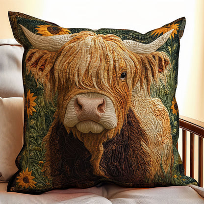 Highland Cow Sunflower WX2802087CL Quilt Pillow Case