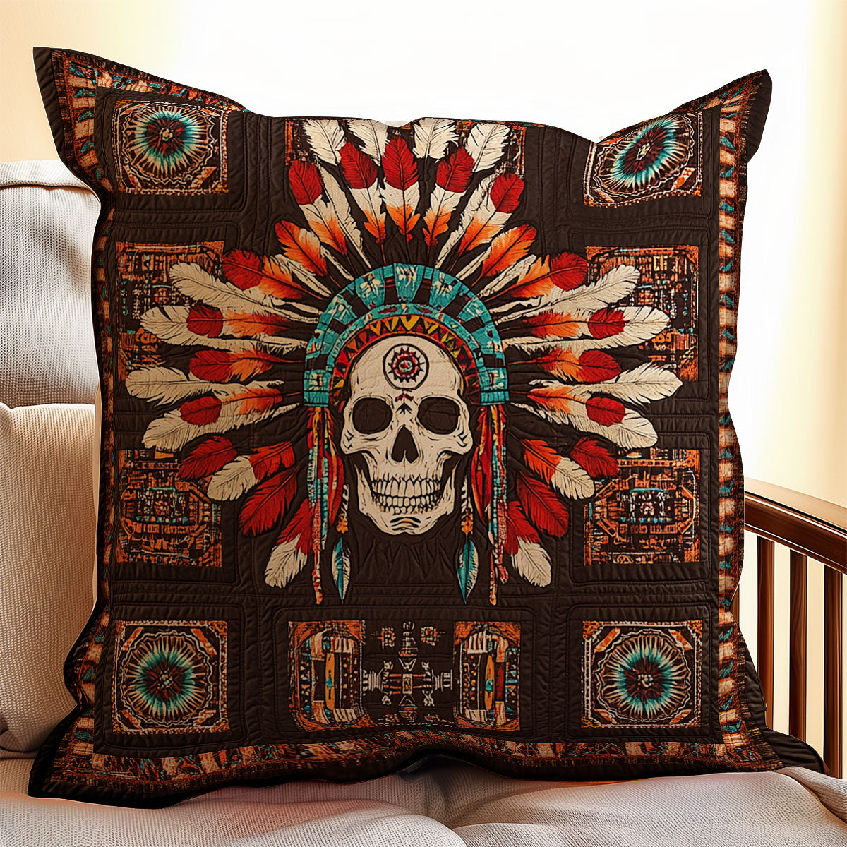 Native American Skull WX1902076CL Quilt Pillow Case