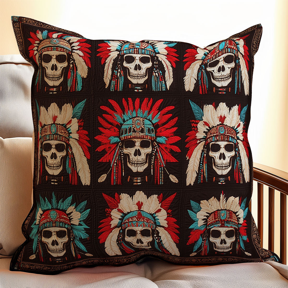 Native American Skull WX1902078CL Quilt Pillow Case