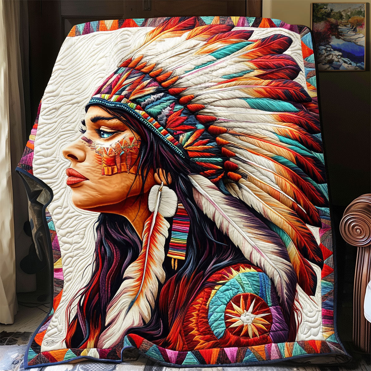 Native American Woman WX0702056CL Quilt