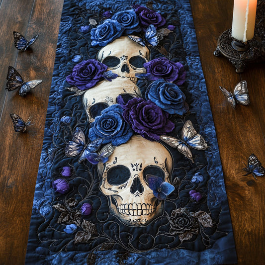 Skull Blue Rose WX2102155CL Quilted Table Runner