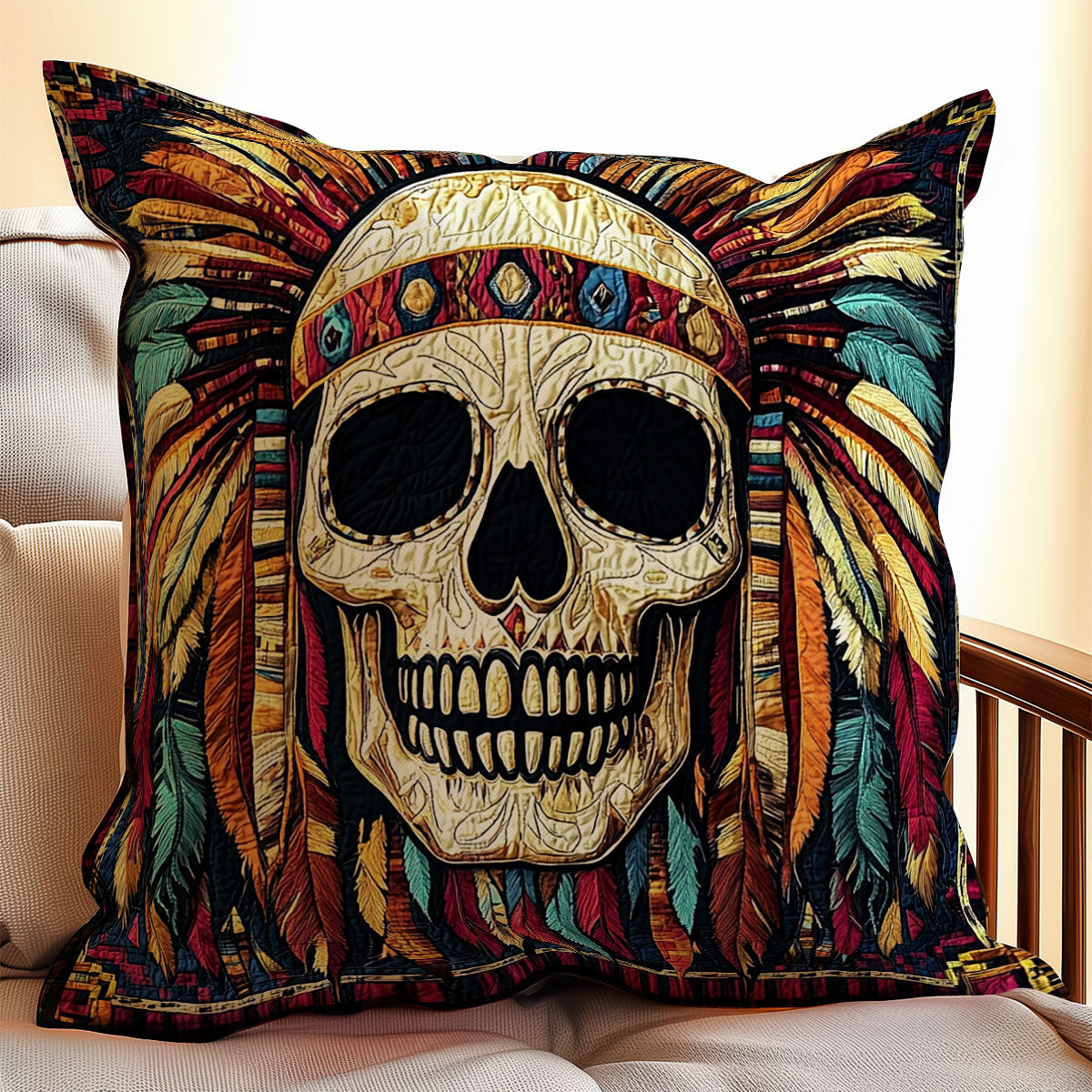 Skull Native American WX0802179CL Quilt Pillow Case