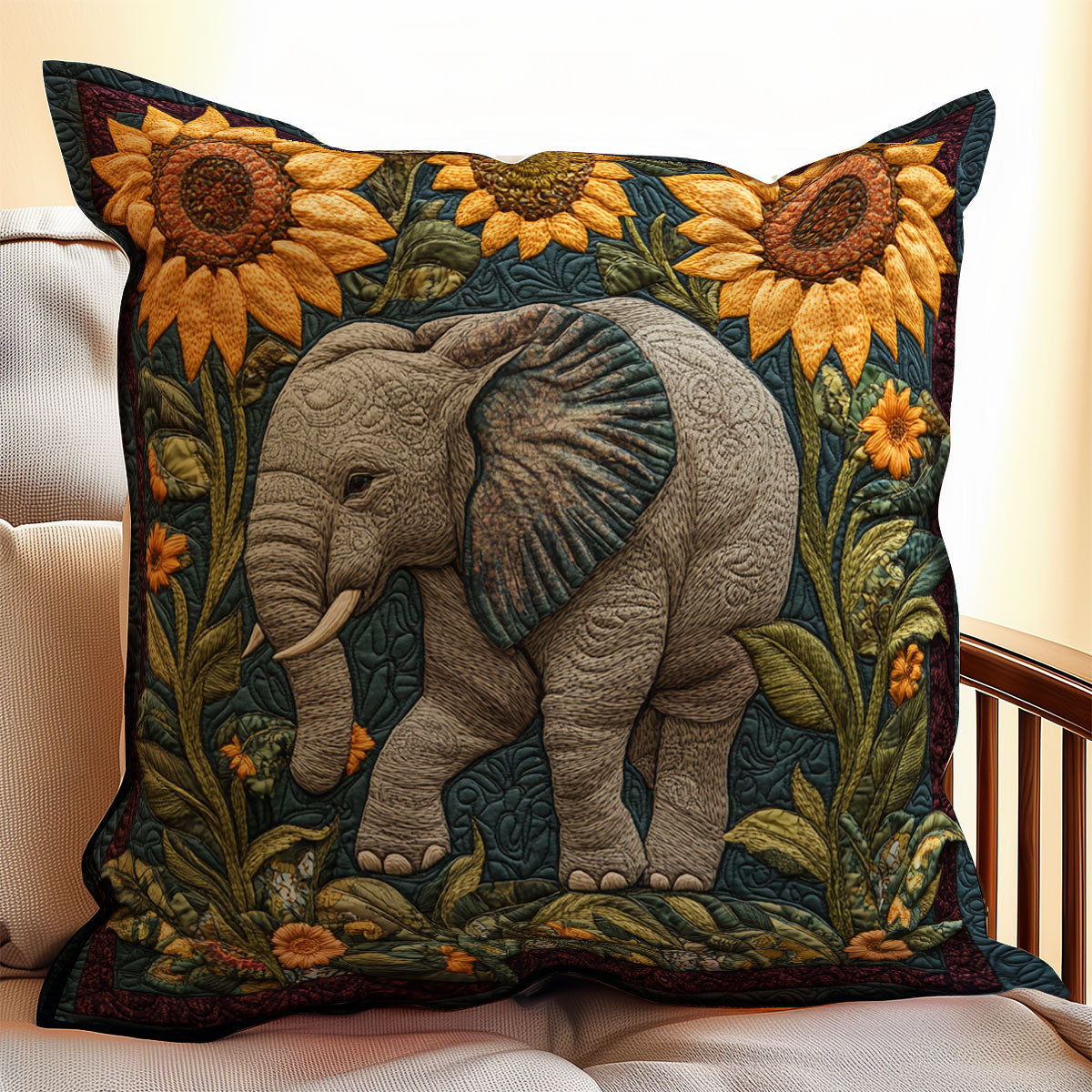 Sunflower Elephant WX0802196CL Quilt Pillow Case