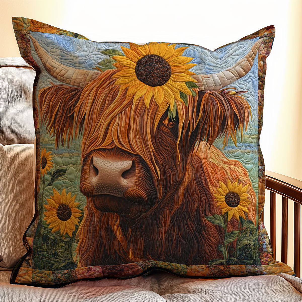 Sunflower Highland Cow WX2802106CL Quilt Pillow Case