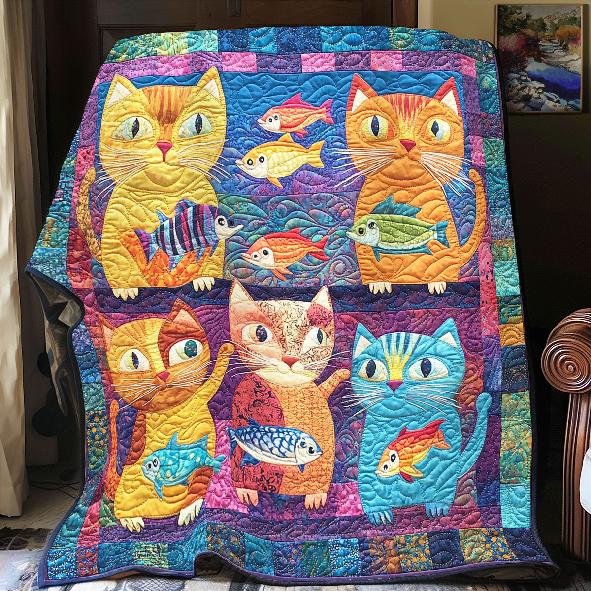 Vibrant Cute Cat WX1302183CL Quilt