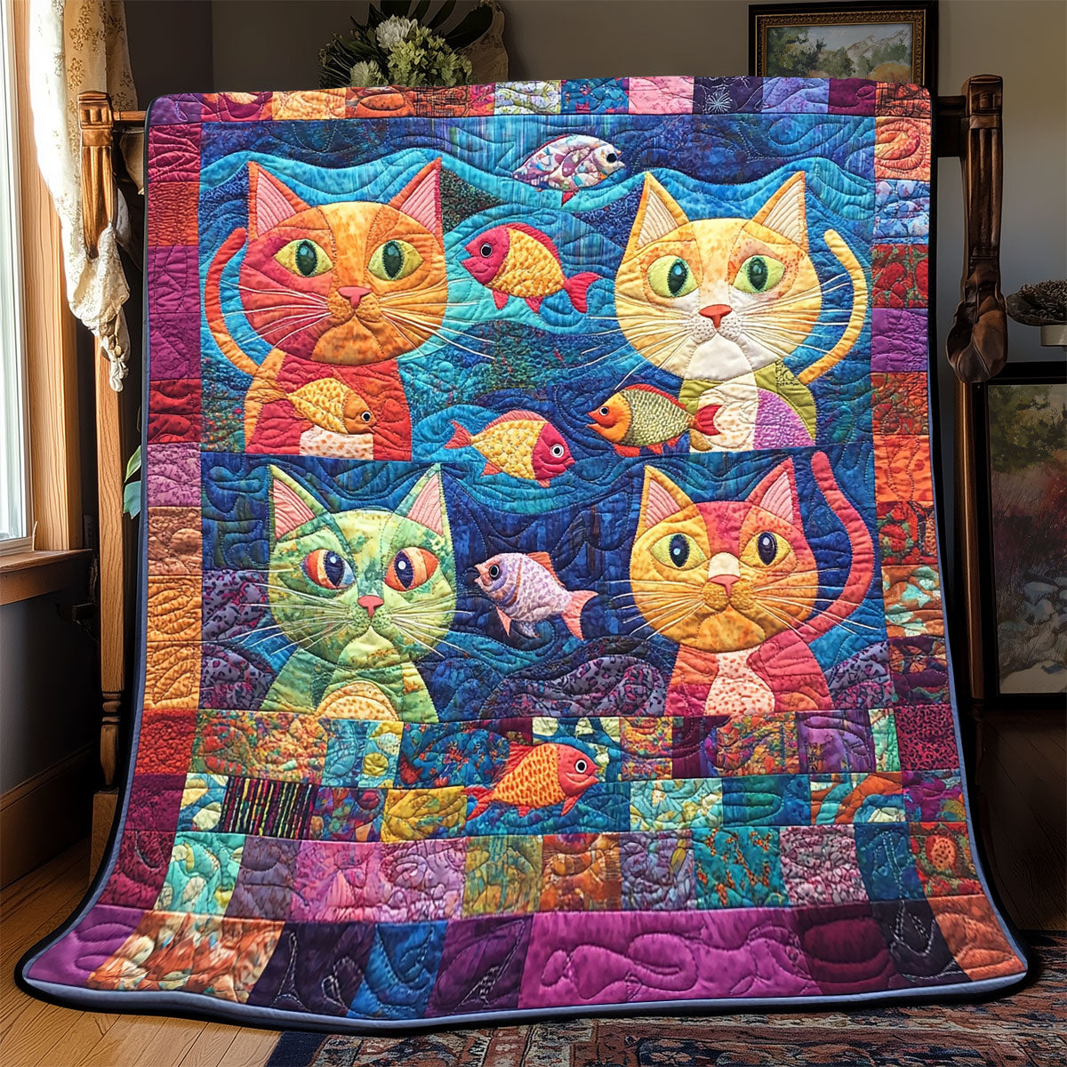 Vibrant Cute Cat WX1302184CL Quilt