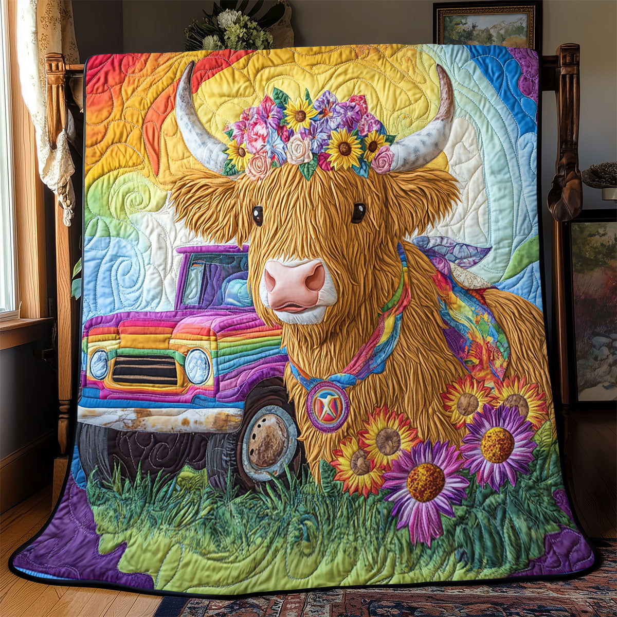 Hippie Highland Cow WJ0302009CL Quilt