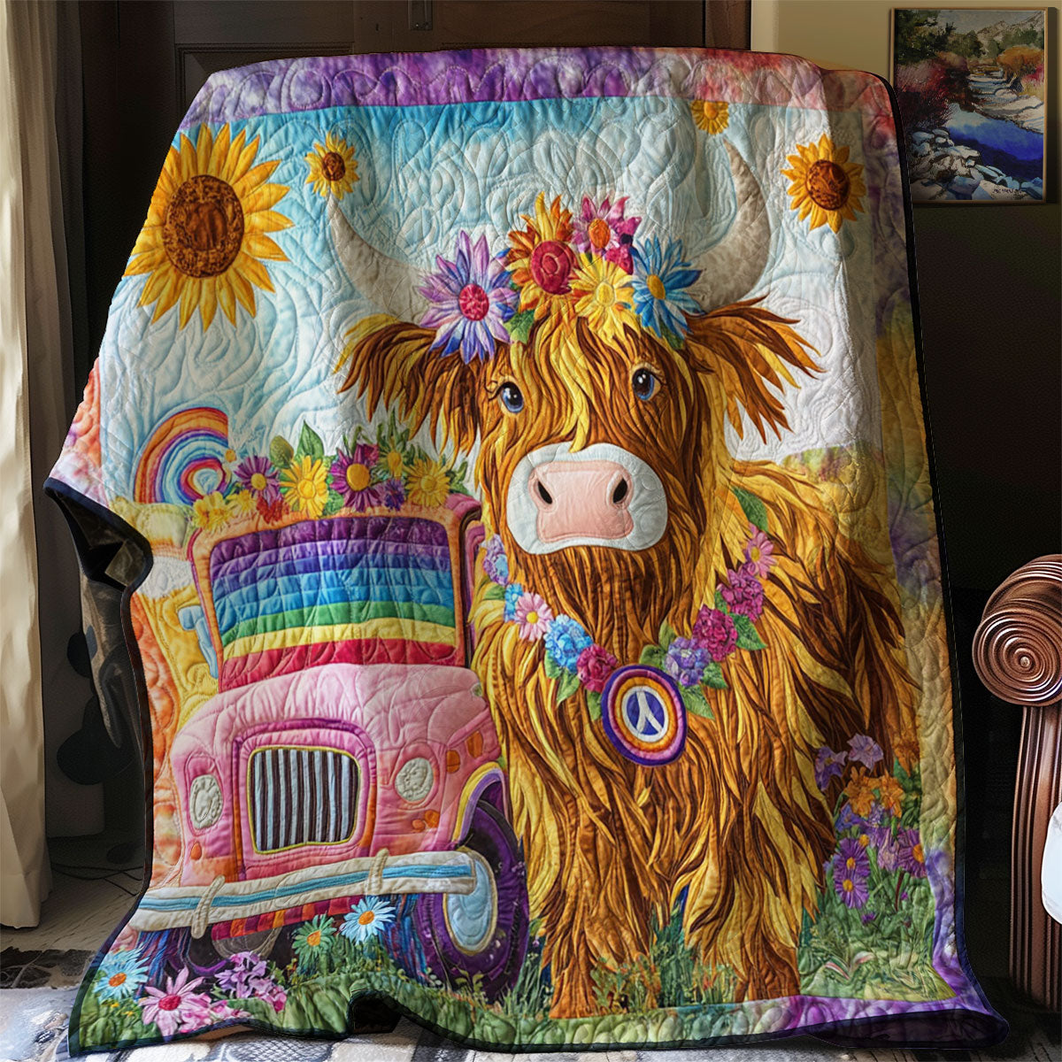 Hippie Highland Cow WJ2001014CL Quilt