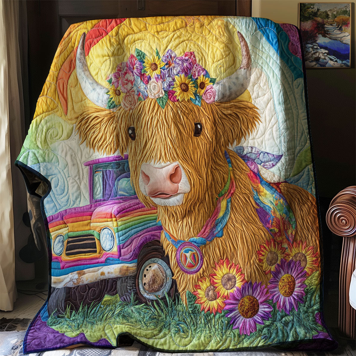 Hippie Highland Cow WJ0302009CL Quilt