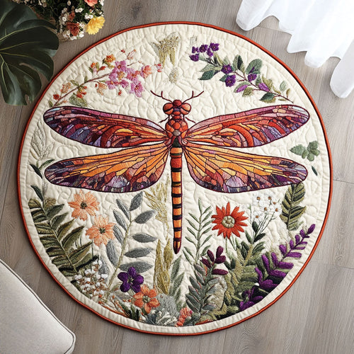 Floral Dragonfly WX1403124CL Quilted Round Mat