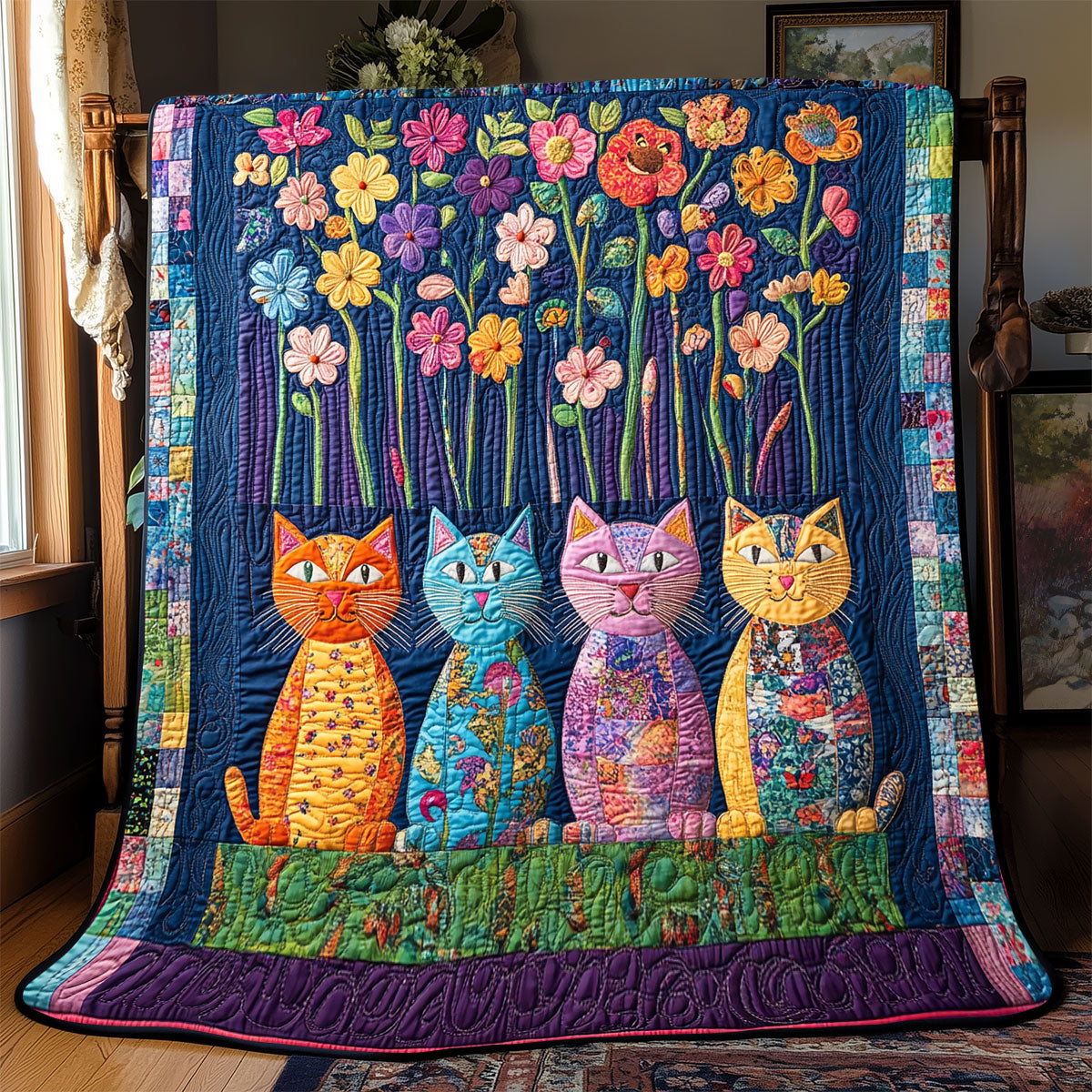 Cat Flower WX2402066CL Quilt