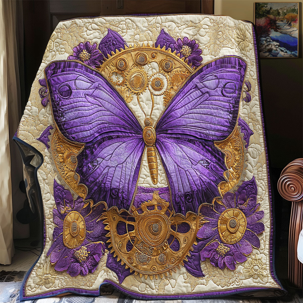 Purple Butterfly Clock WX0701039CL Quilt