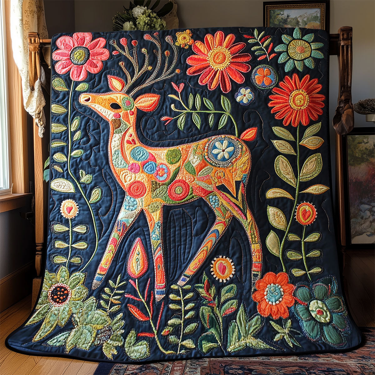 Floral Deer WJ1701011CL Quilt