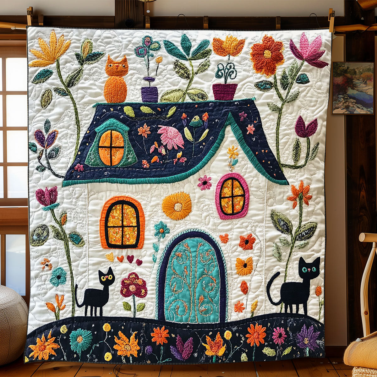 Cozy Cottage Cat WJ1702007CL Quilt