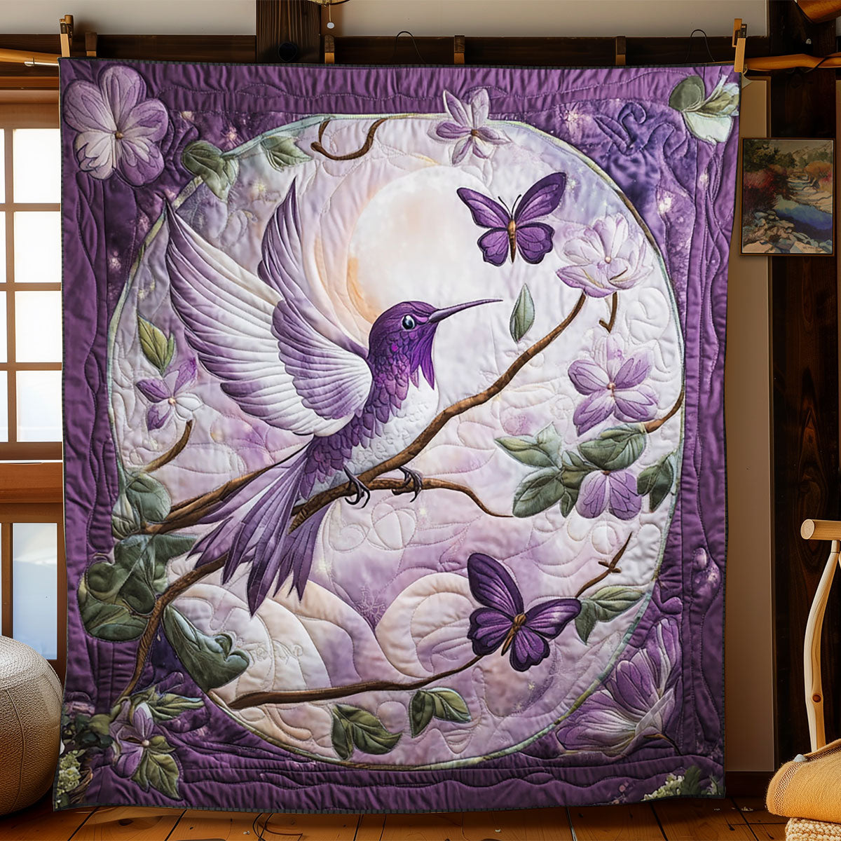 Purple Hummingbird WJ0701017CL Quilt