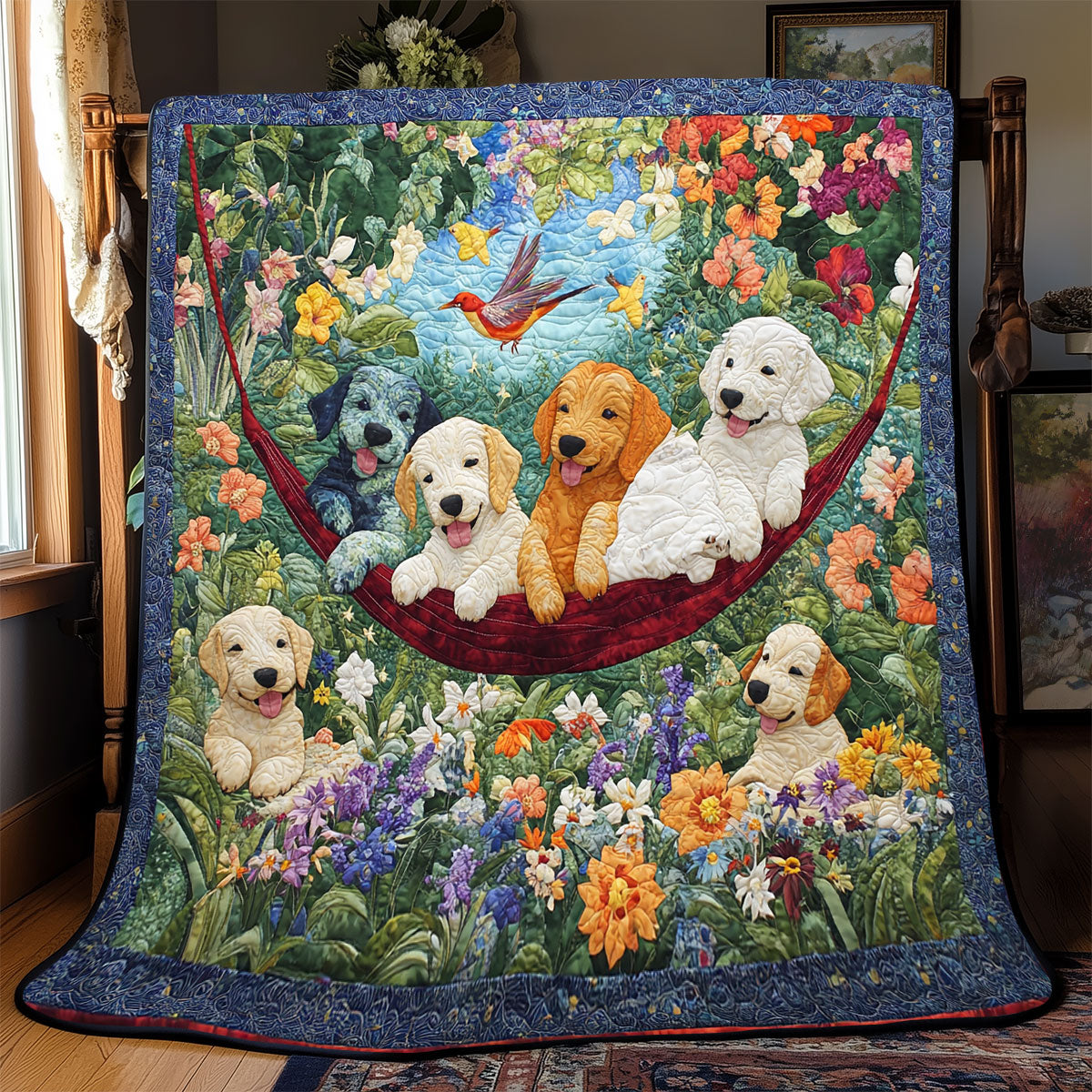 Cute Dog In Garden WX0302014CL Quilt