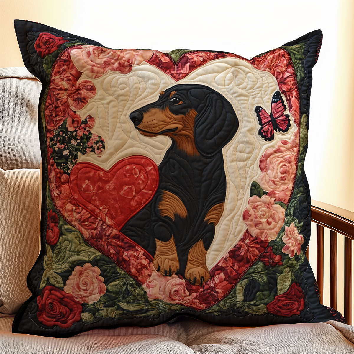 Floral Dachshund WX0803119CL Quilt Pillow Case